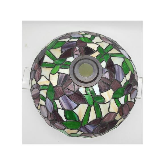 Vintage Tiffany Style Stained Slag Glass Lampshade 14" Dia x 4.5" T - Picture 3 of 8